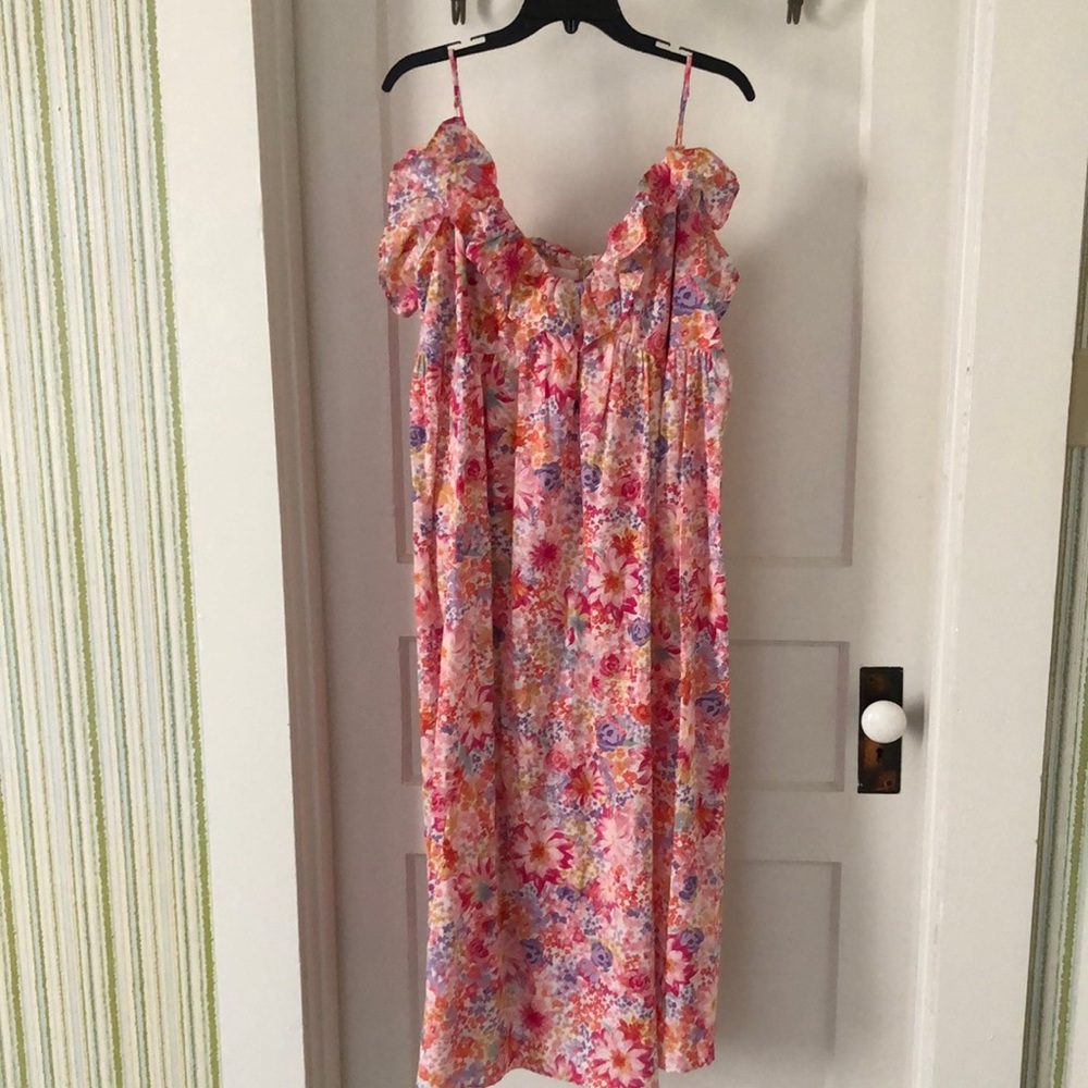 H&M brand XL Maxi spaghetti strap pink/purple/orange floral dress